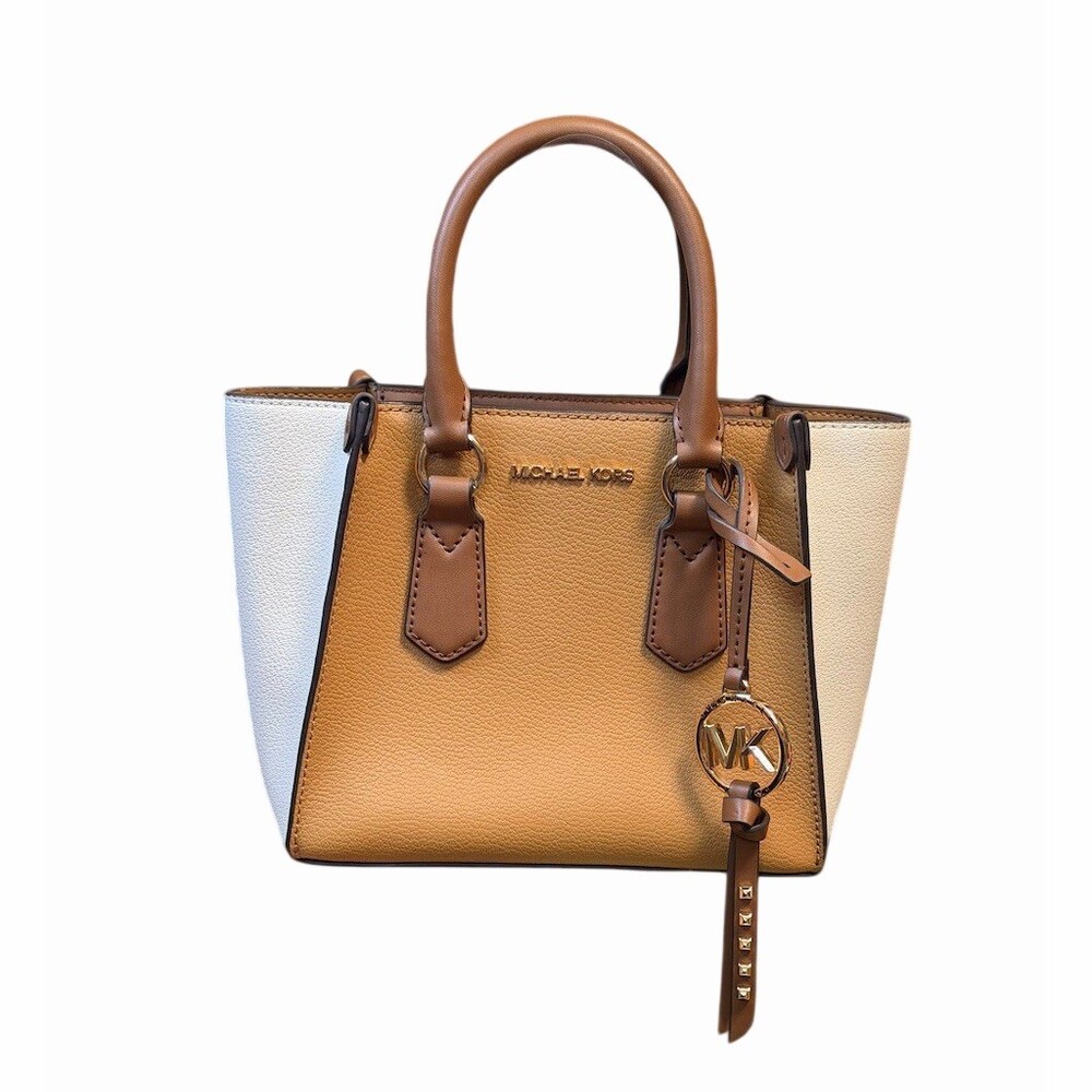 Michael Kors Kris Color Block Satchel or Crossbody In Acorn and Light Cream